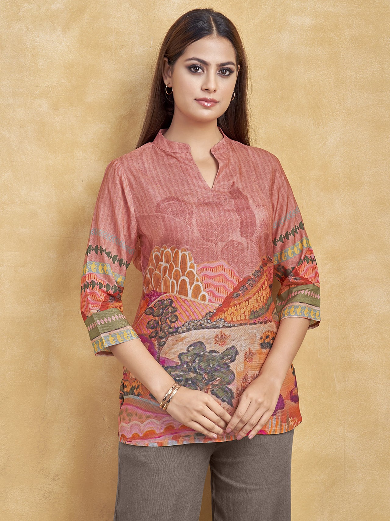 Dusty Pink Printed Short Kurti