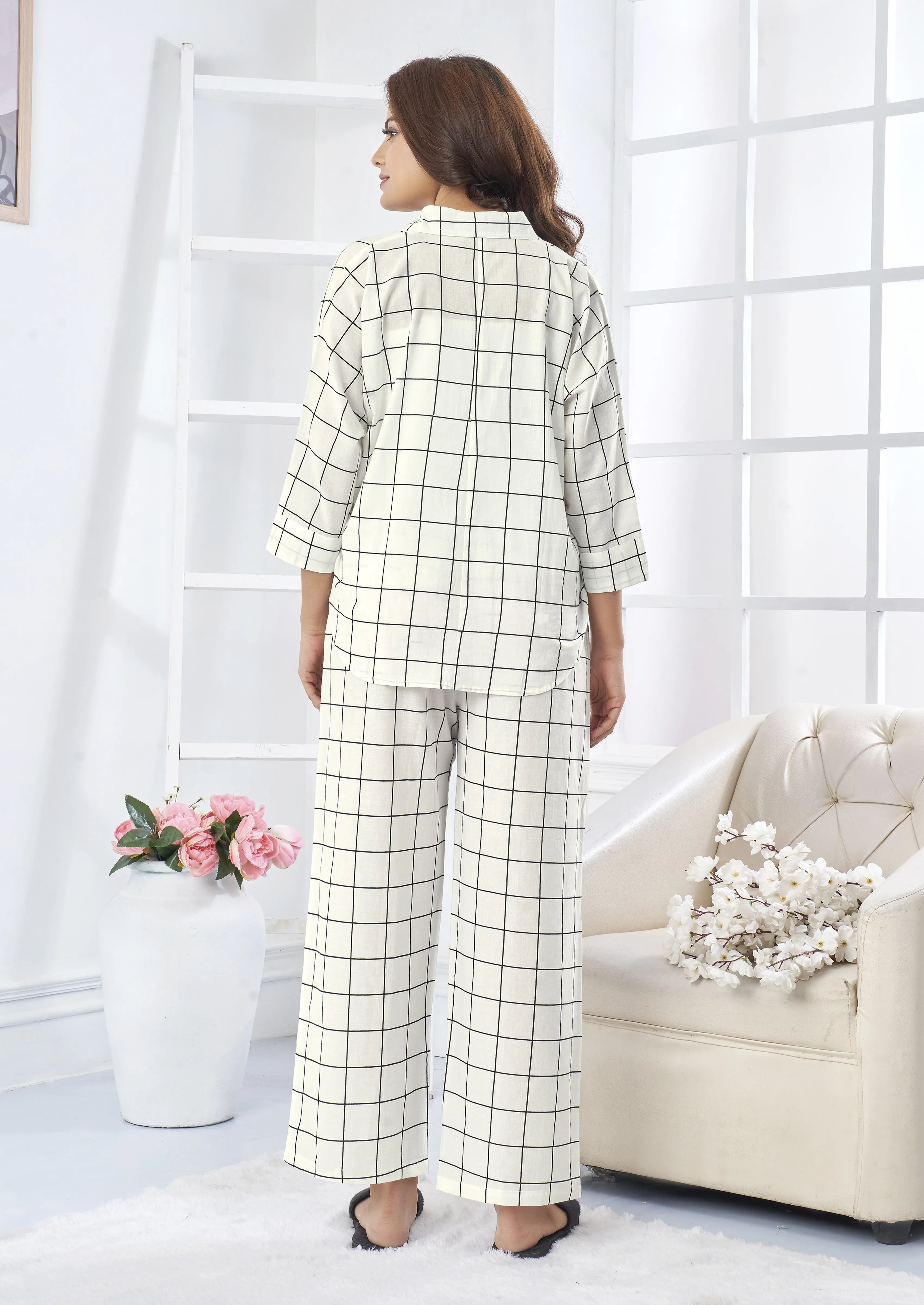 White & Black Checkered Oversized Cotton Co-ord Set