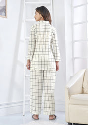 White & Black Checkered Cotton Co-ord Set with Invisible Placket Shirt