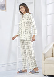 White & Black Checkered Cotton Co-ord Set with Invisible Placket Shirt
