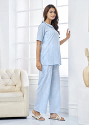 Blue & White Gingham Cotton Co-Ord Set with Peter Pan Collar