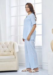 Blue & White Gingham Cotton Co-Ord Set with Peter Pan Collar