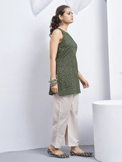 Forest Green Halter Neck Cotton Kurti with Backless Detail