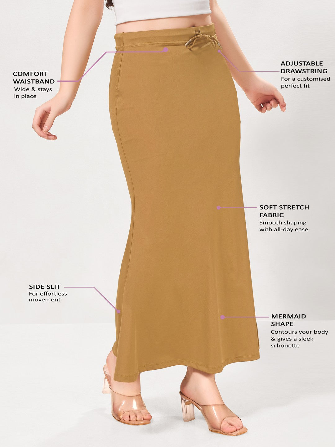 Vamas Heavy Quality Stretchable Mermaid Saree Shapewear – Dark Gold