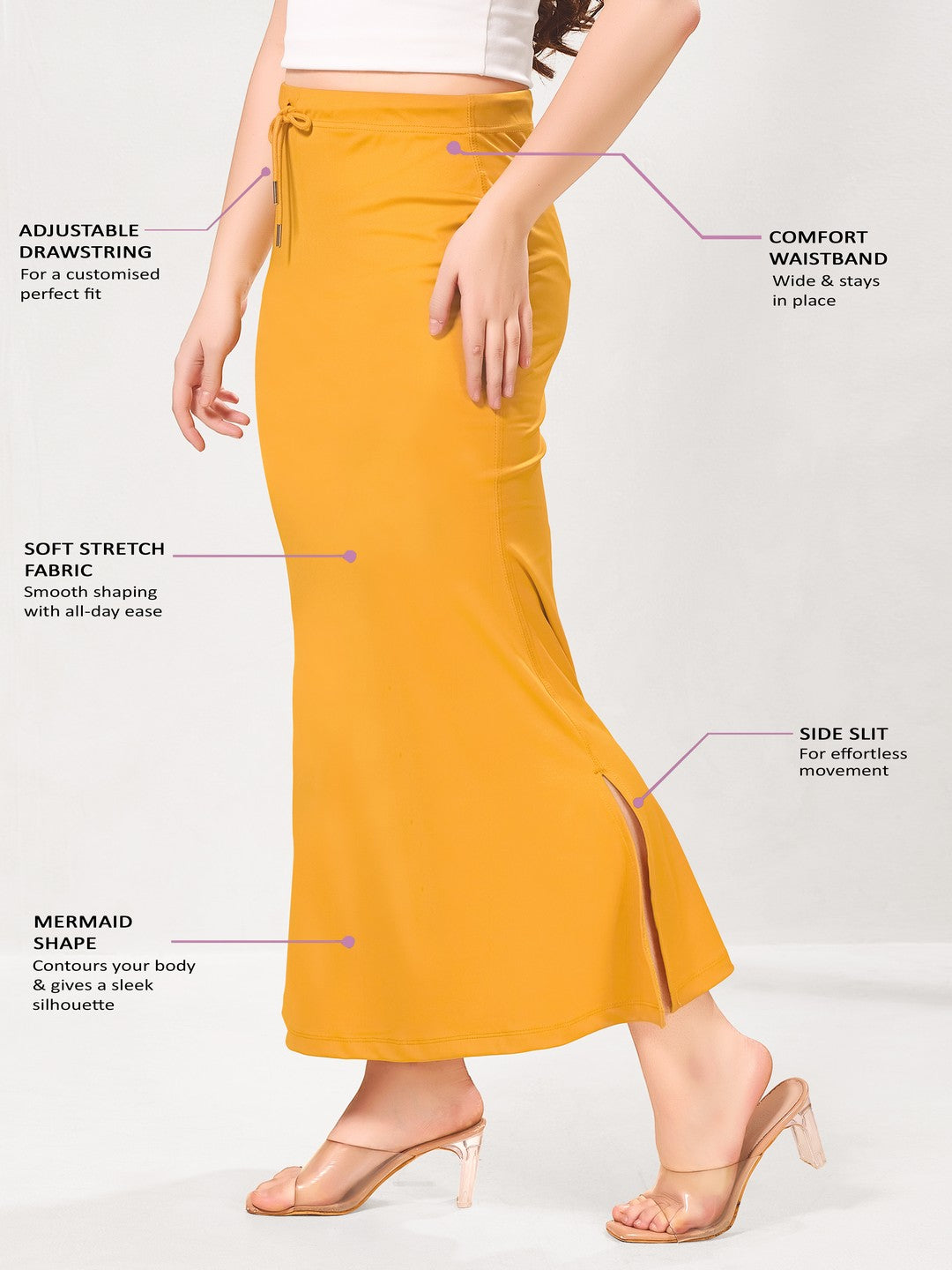 Vamas Heavy Quality Stretchable Mermaid Saree Shapewear – Mustard