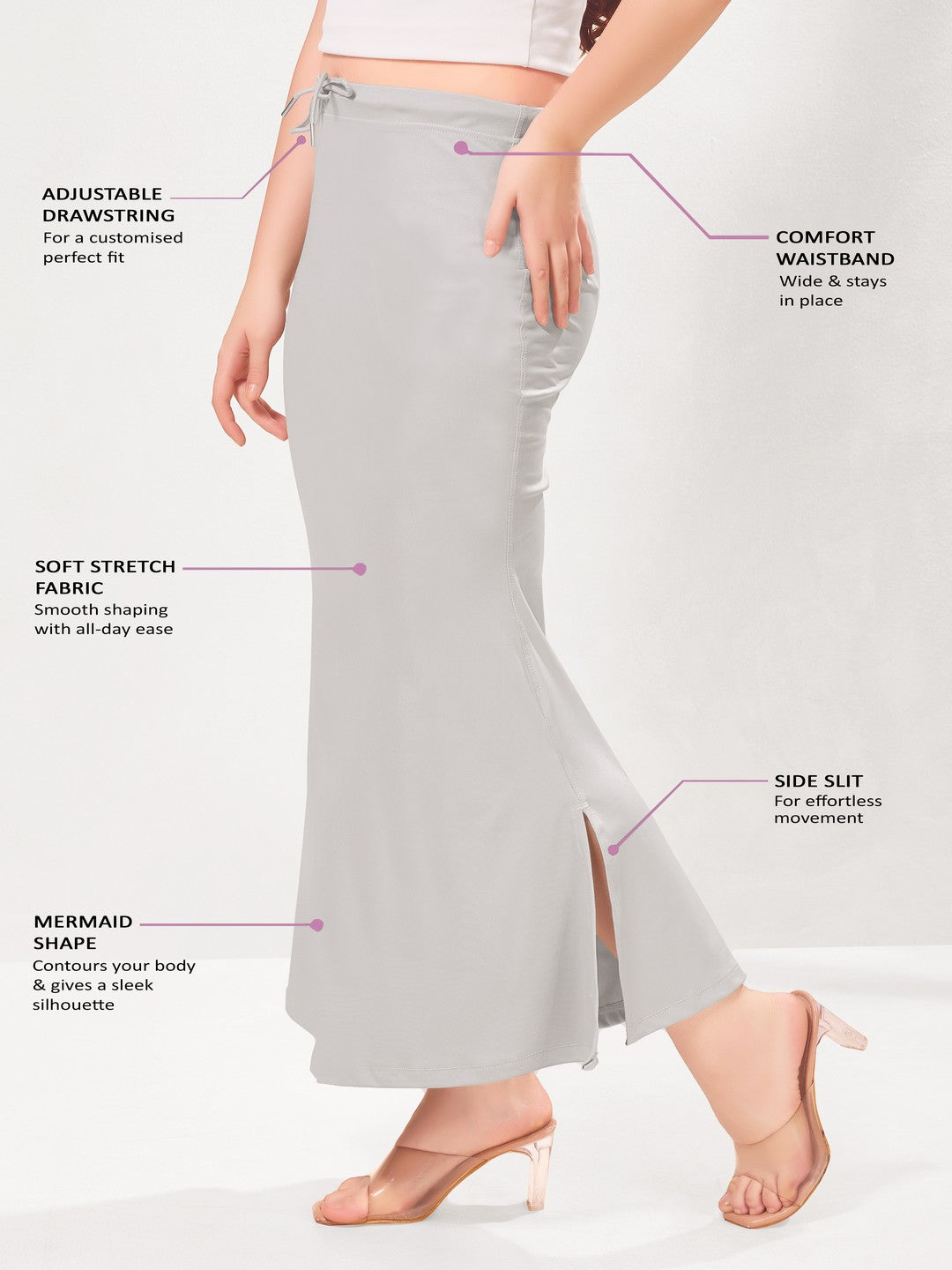 Vamas Heavy Quality Stretchable Mermaid Saree Shapewear – Silver Grey
