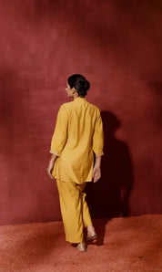 Solid yellow Embroidered 3/4th Sleeve Viscose co-Ord set