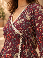 Plum Angrakha Style Short Kurti in Cotton