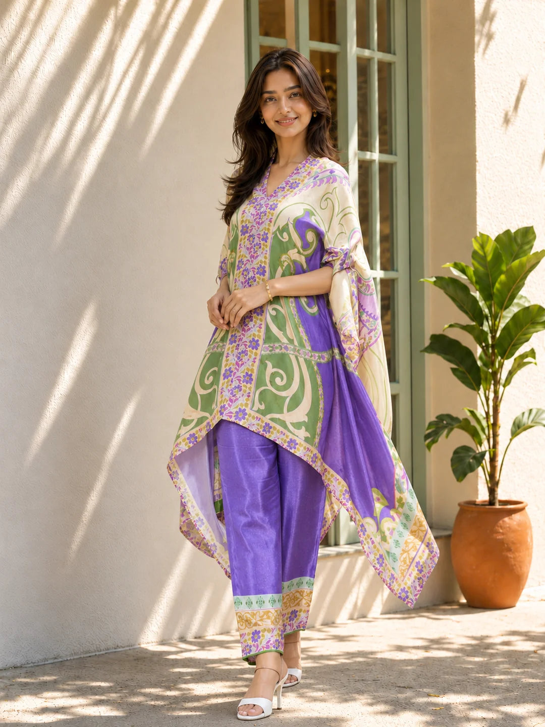 Violet Base Printed Kaftan Kurta Co-ord Set