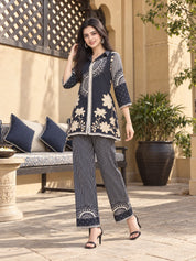 Black Base Mandala Stripes Crepe Co-ord Set