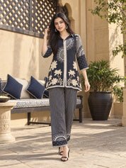 Black Base Mandala Stripes Crepe Co-ord Set