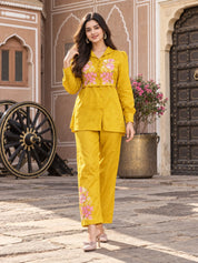Mustard Embroidered 3-Piece Set in Dola Silk