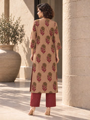 Pink Floral Buta Print Kurta Set in Cotton