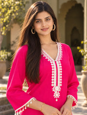 Rani Pink Mirror Embroidered Co-ord Set in Crepe