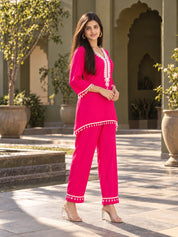 Rani Pink Mirror Embroidered Co-ord Set in Crepe
