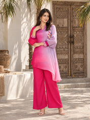 Magenta Pink & Purple Embroidered Chinon Co-Ord Set
