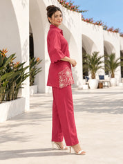 Pink Floral Embroidered Co-ord Set in Handloom