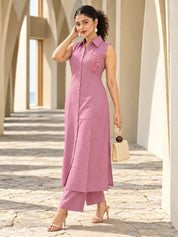 Pink Sleeveless Sequin Detail Kurta Set in Vatican Fabric