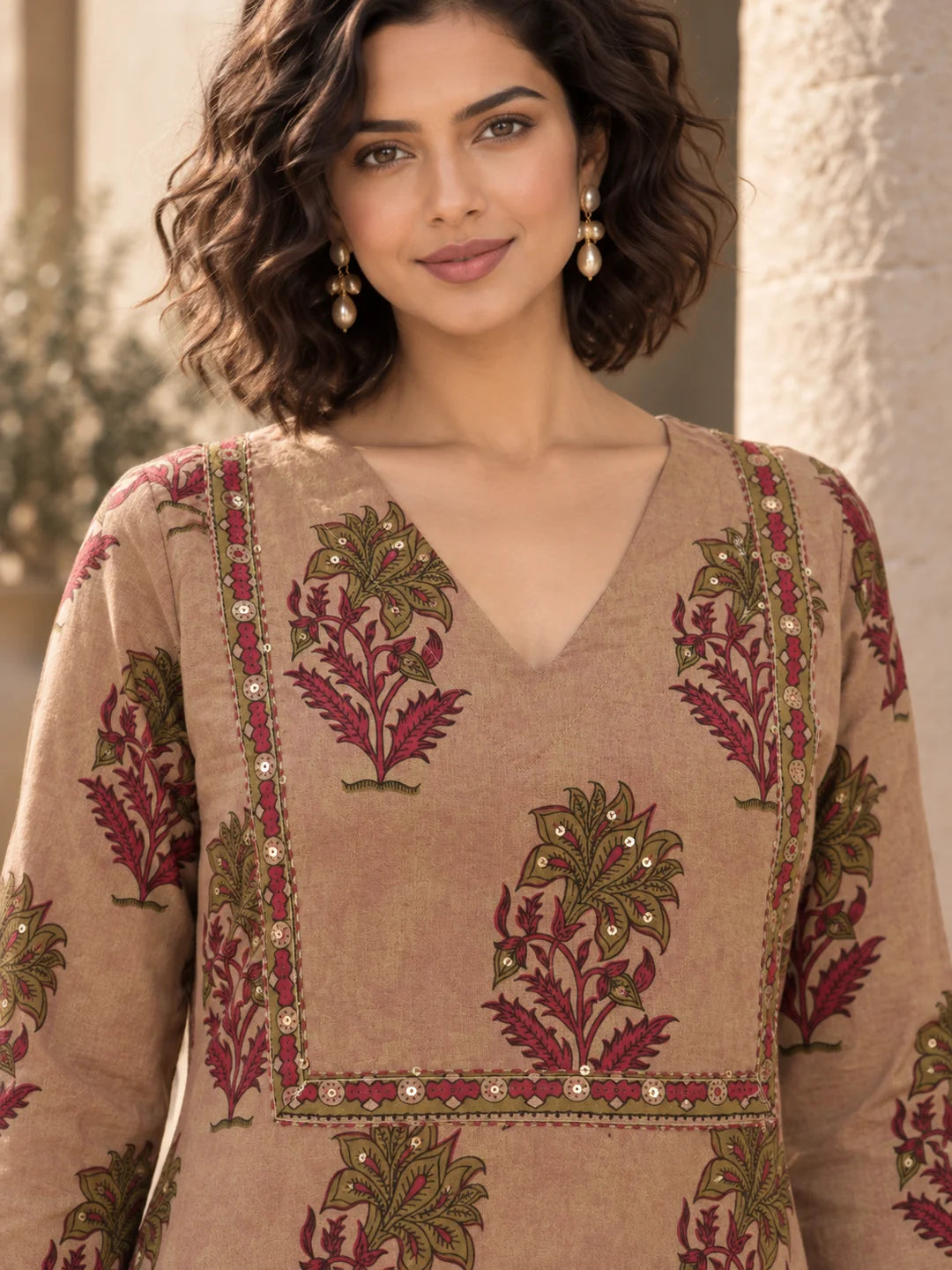 Pink Floral Buta Print Kurta Set in Cotton