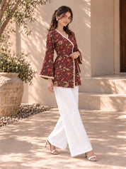 Plum Angrakha Style Short Kurti in Cotton