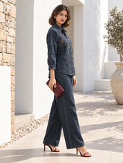 Conjunto coordinado bordado en blanco y negro de muselina