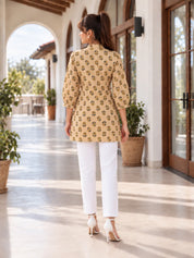 Beige Pintuck Floral Buti Tunic in Cotton