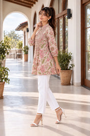 Baby Pink Pintuck Floral Jaal Tunic in Cotton