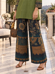 Green and Blue Gold Tassel Kalamkari Co-ord Set in Muslin