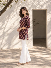 Purple Circle Buta Short Kurti in Cotton