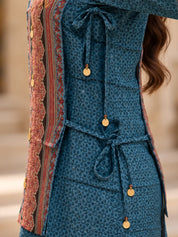 Blue & Plum Traditional Print 3-Piece Co-ord Set in Muslin
