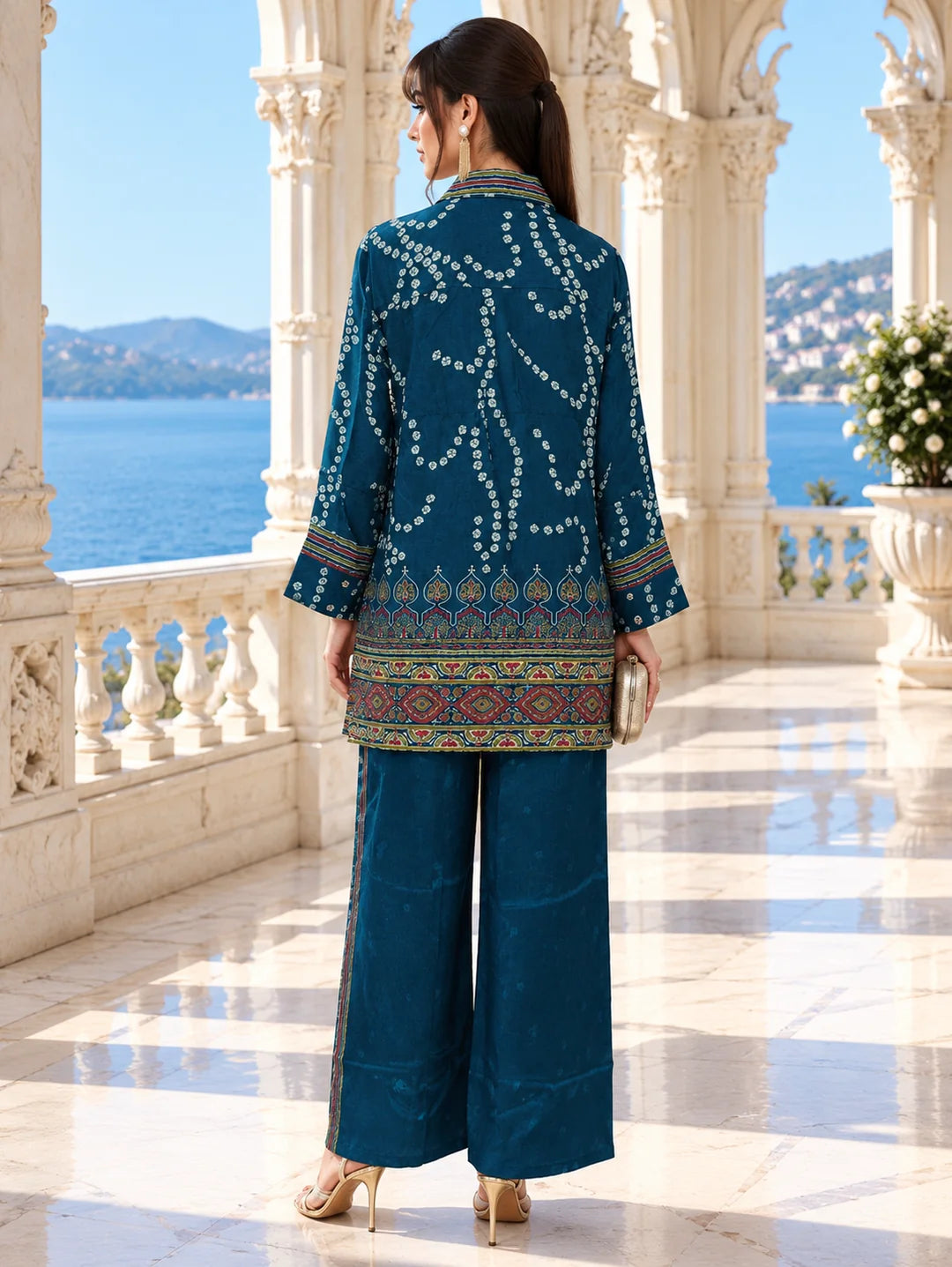Blue Bandhani Print Co-ord Set in Crepe