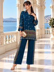 Blue Bandhani Print Co-ord Set in Crepe