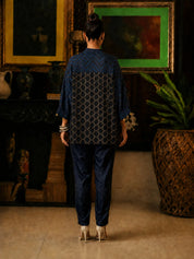 Navy Blue & Black Geometric Printed Anti-Fit Eagle Style Co-ord Set in Crepe
