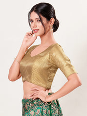 Gold Brocade Paan Neck Elbow Blouse