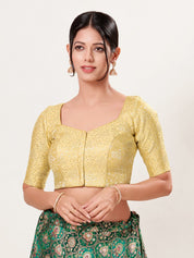 Gold Brocade Front Open Elbow Blouse