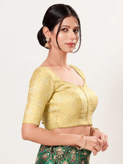 Gold Brocade Front Open Elbow Blouse