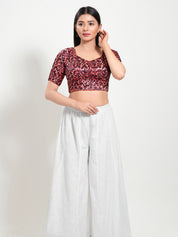 Gajji Silk Printed Paan Neck Blouse