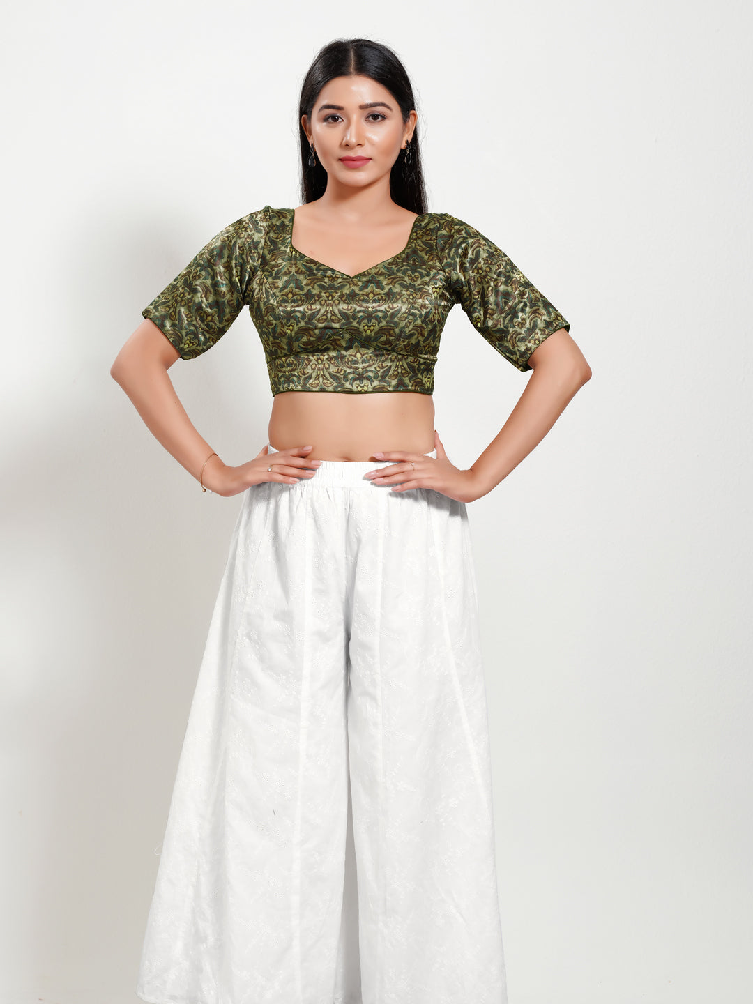 Gajji Silk Printed Paan Neck Blouse