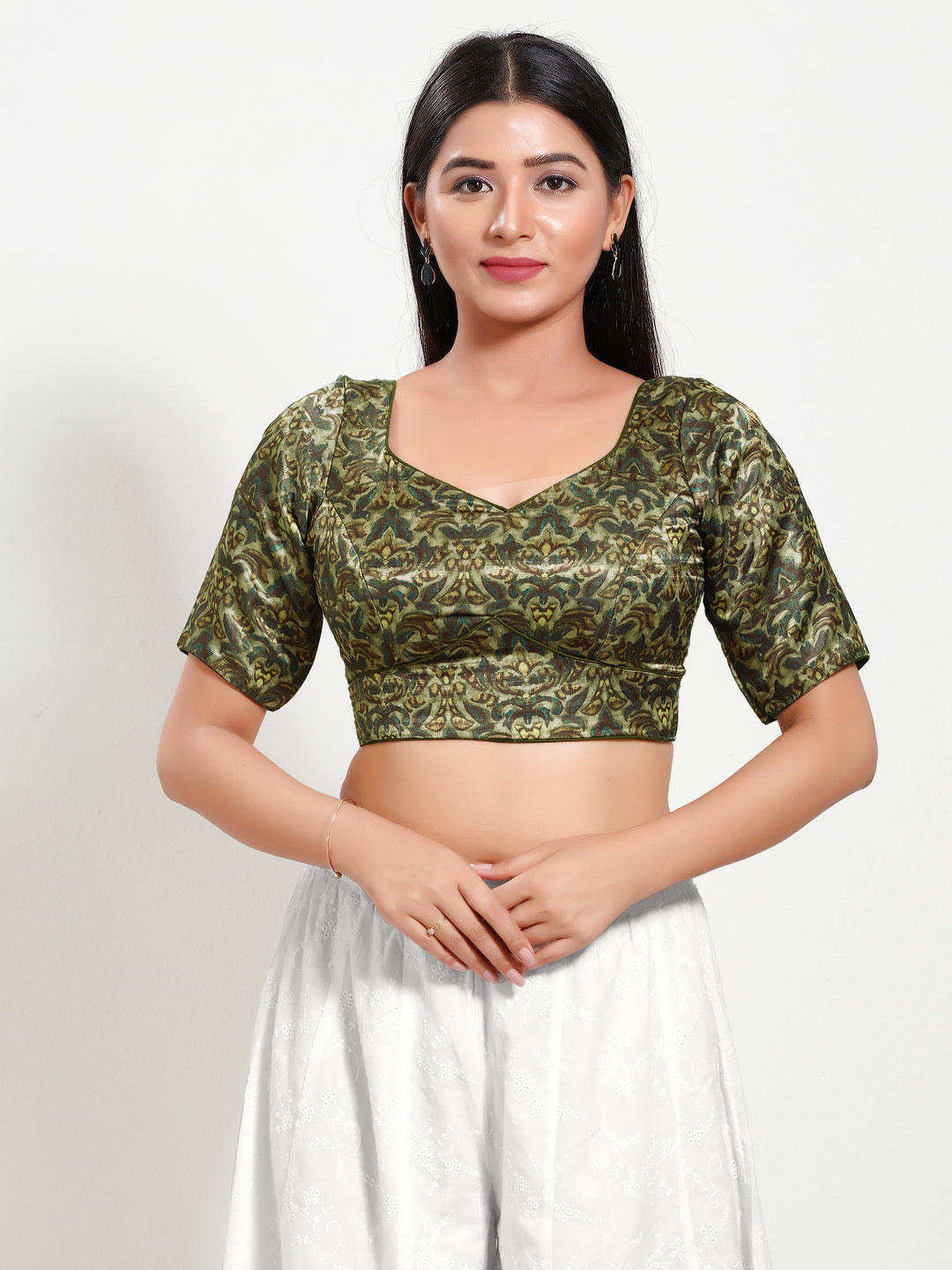 Gajji Silk Printed Paan Neck Blouse