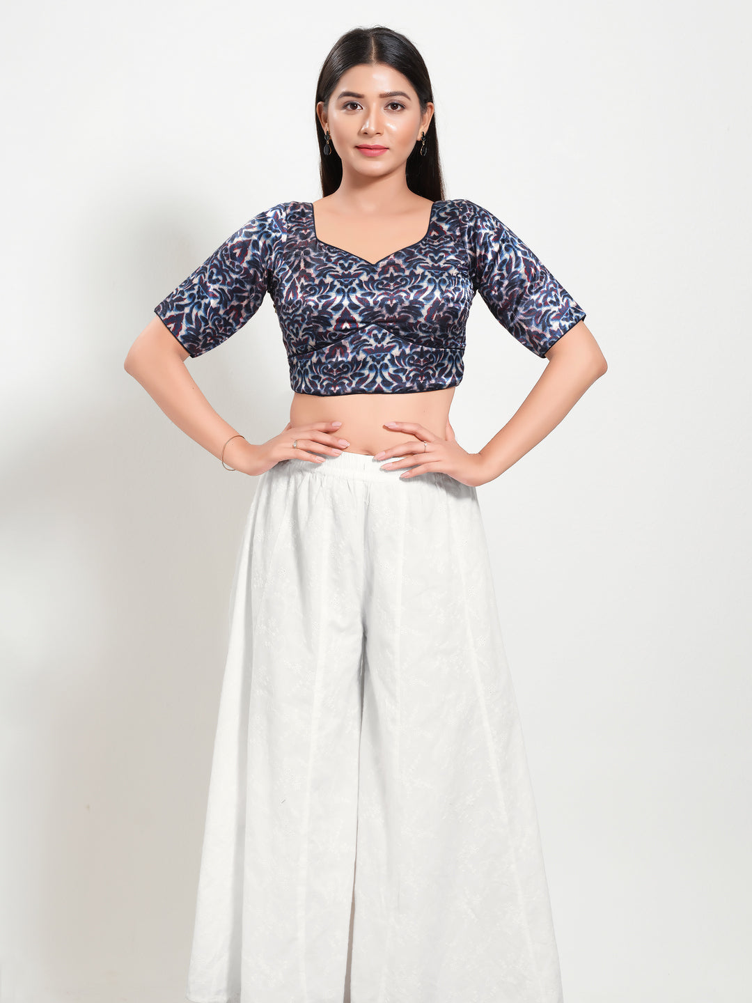 Gajji Silk Printed Paan Neck Blouse