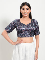 Gajji Silk Printed Paan Neck Blouse