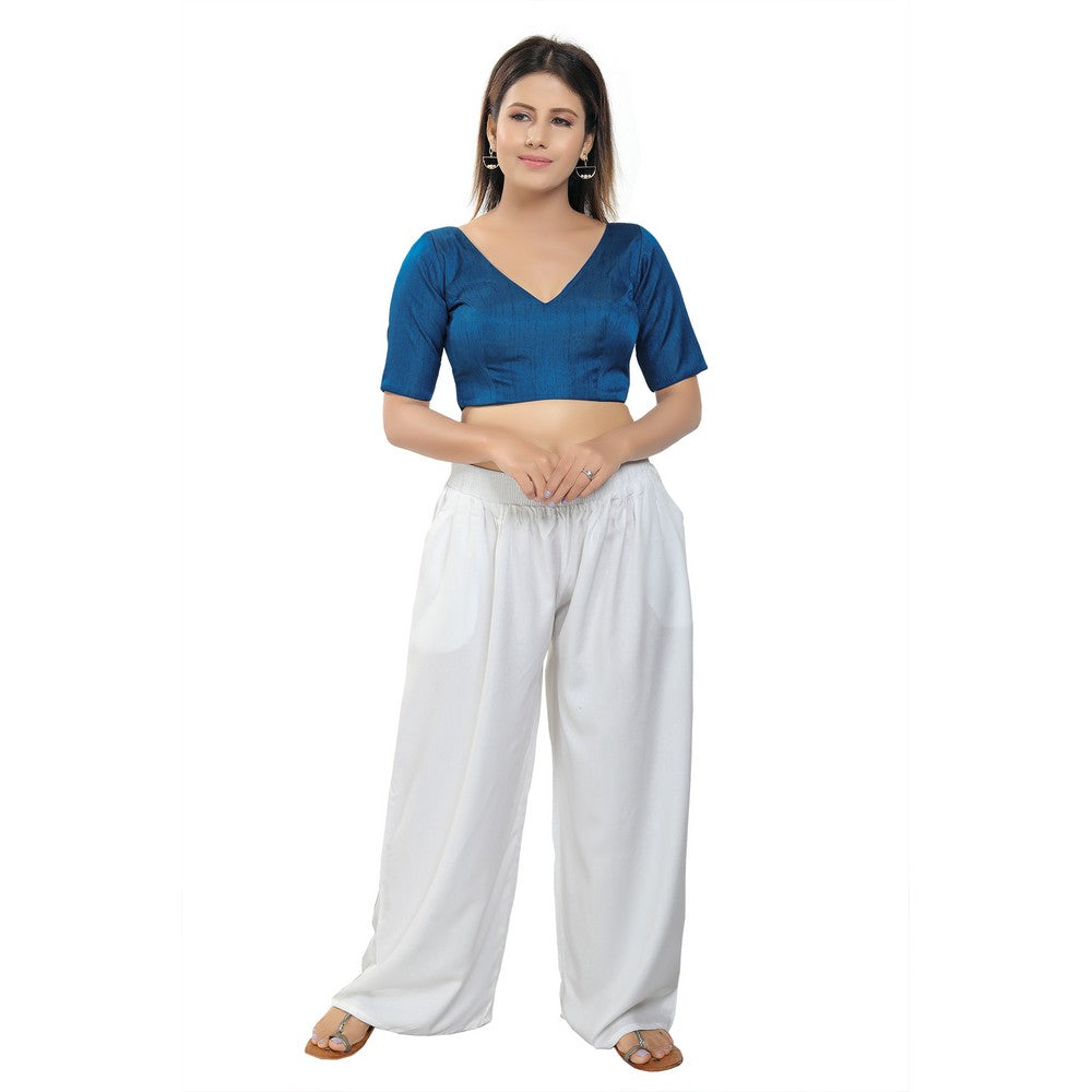 Slub Silk V Neck Solid Essential Blouse