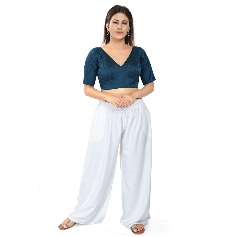 Slub Silk V Neck Solid Essential Blouse