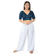 Slub Silk V Neck Solid Essential Blouse