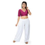 Slub Silk V Neck Solid Essential Blouse
