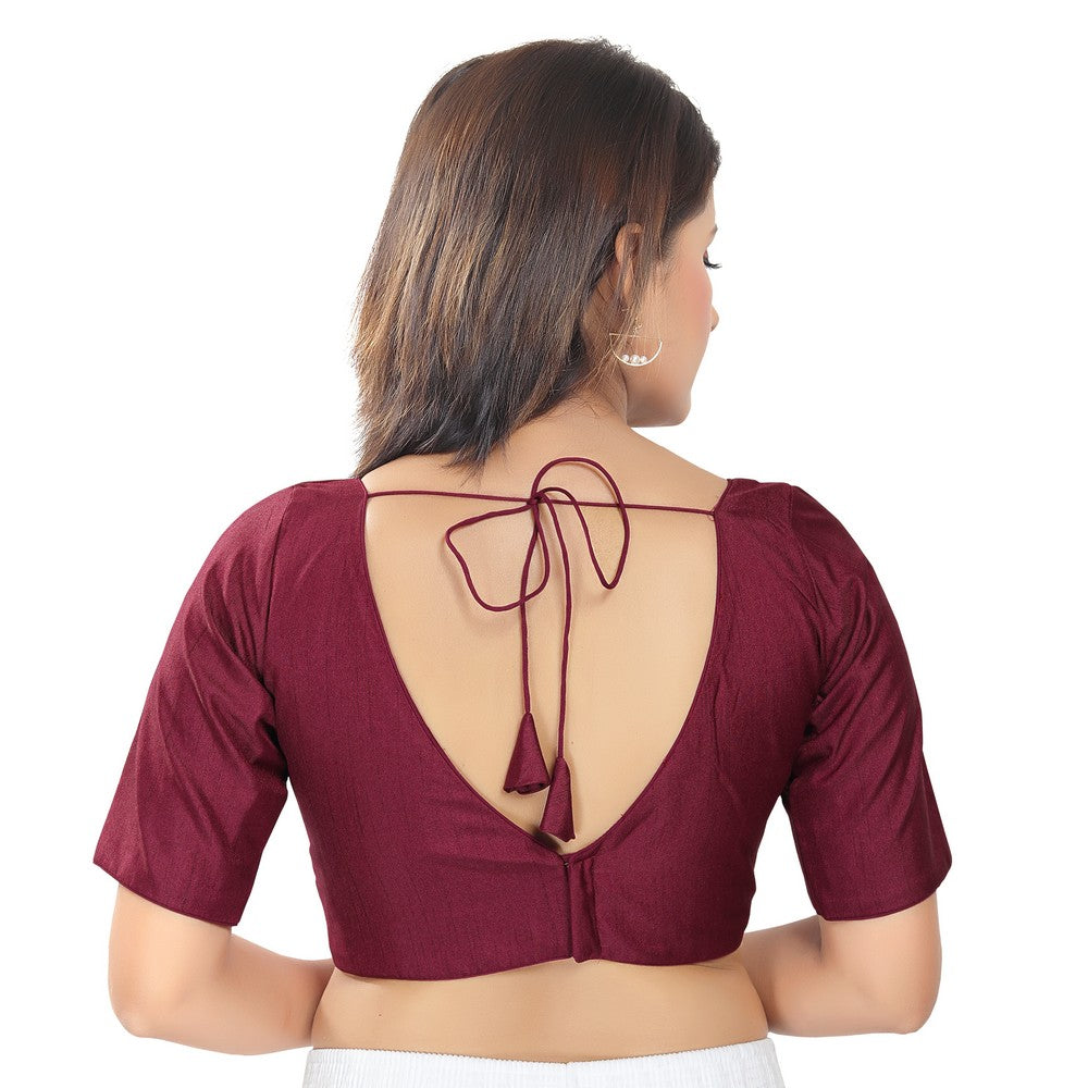 Slub Silk V Neck Solid Essential Blouse