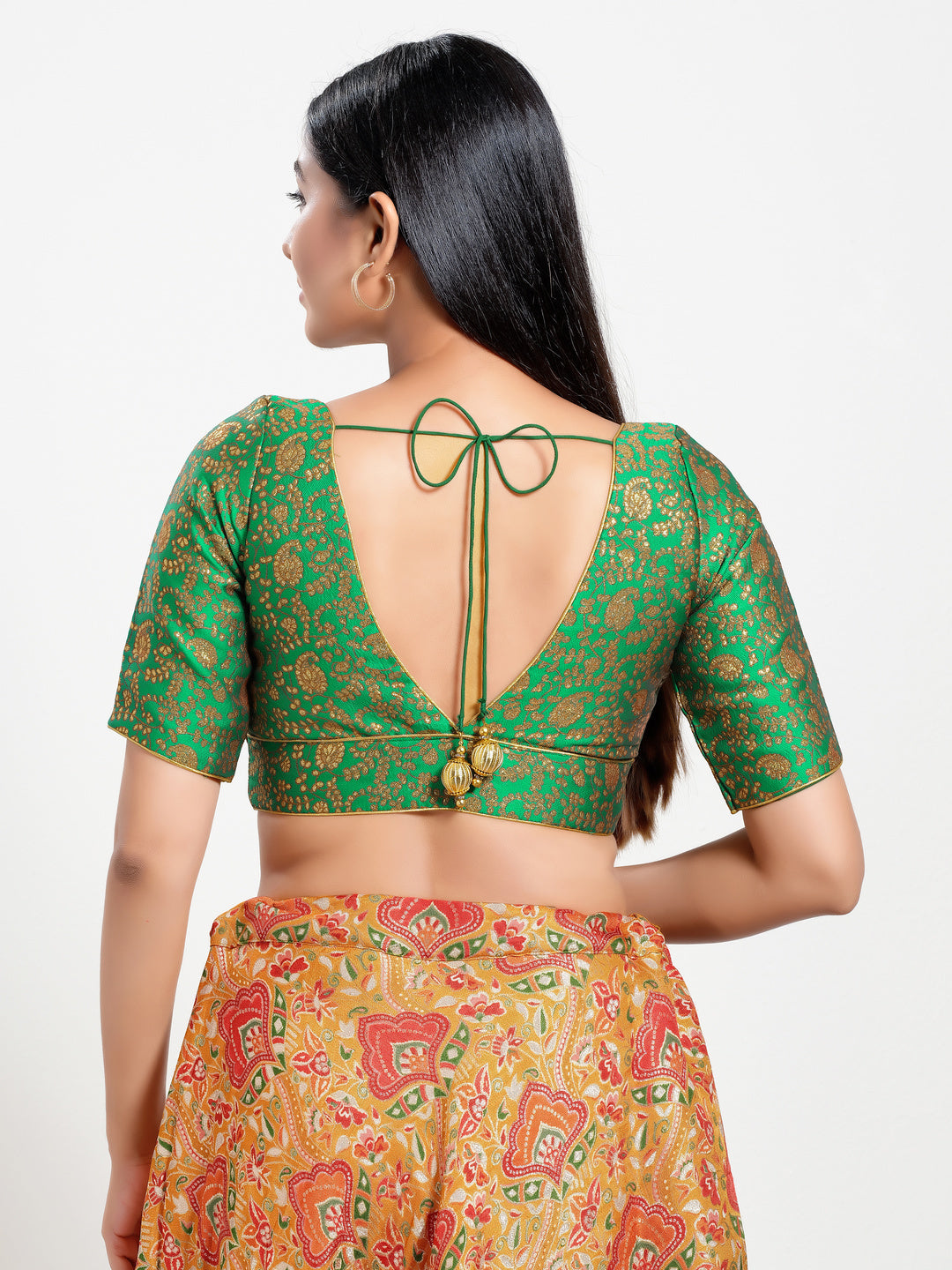 Delicate Weaved Brocade Front Open Blouse