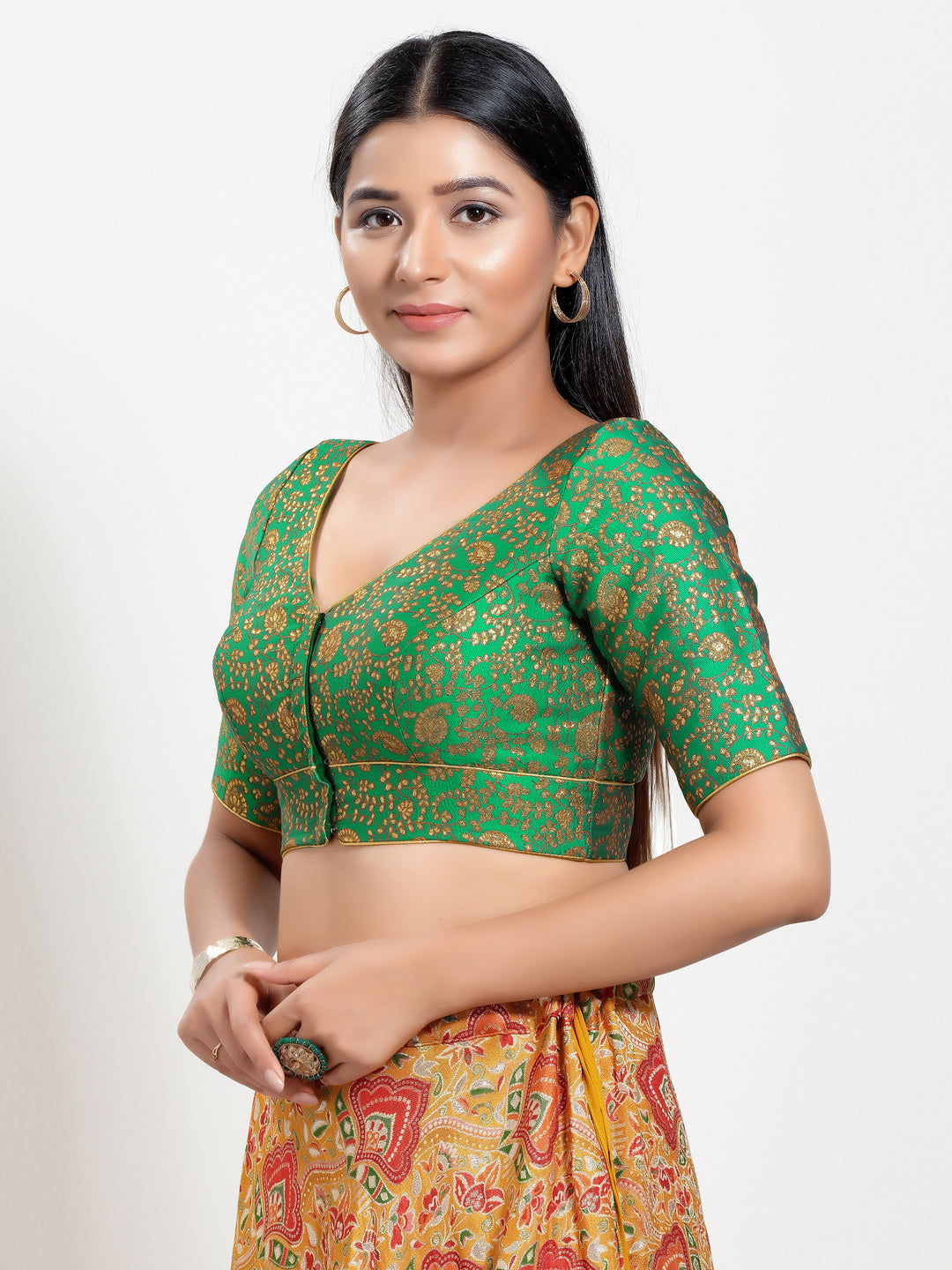 Delicate Weaved Brocade Front Open Blouse