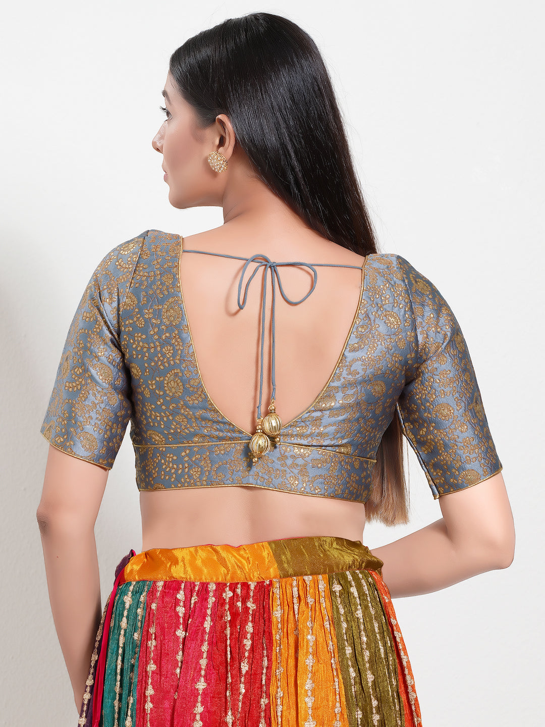 Delicate Weaved Brocade Front Open Blouse