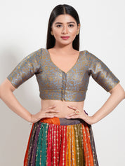 Delicate Weaved Brocade Front Open Blouse